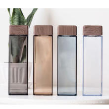 500ml Tritan Square Clear Drinking Water Bottle with Custom Logo Plastic and Wooden Lid
